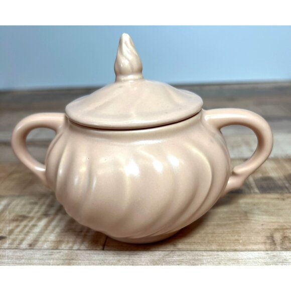 Franciscan Ware Pink Ceramic Sugar Bowl With Lid Vintage 1954-57 Swirl Design - Picture 1 of 6